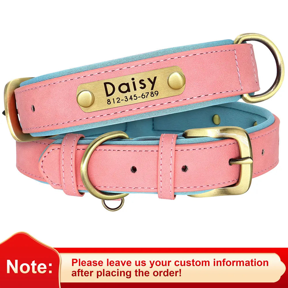 Customized PU Leather Nameplate Dog Collar